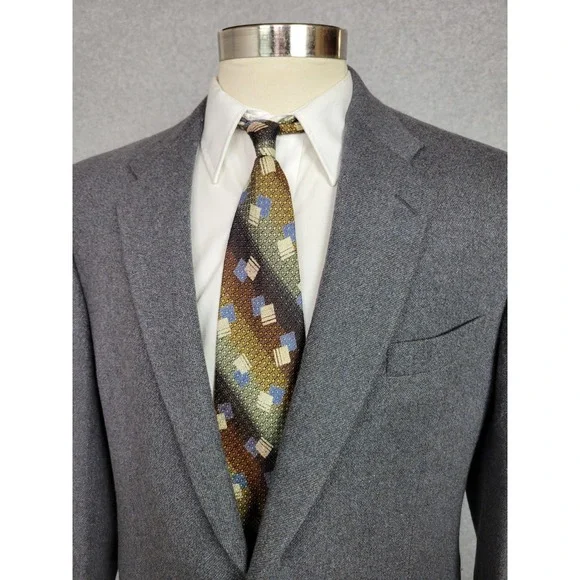 Hickey Freeman Mens Cashmere Sport Coat Jacket Gray Blue‎ 48R